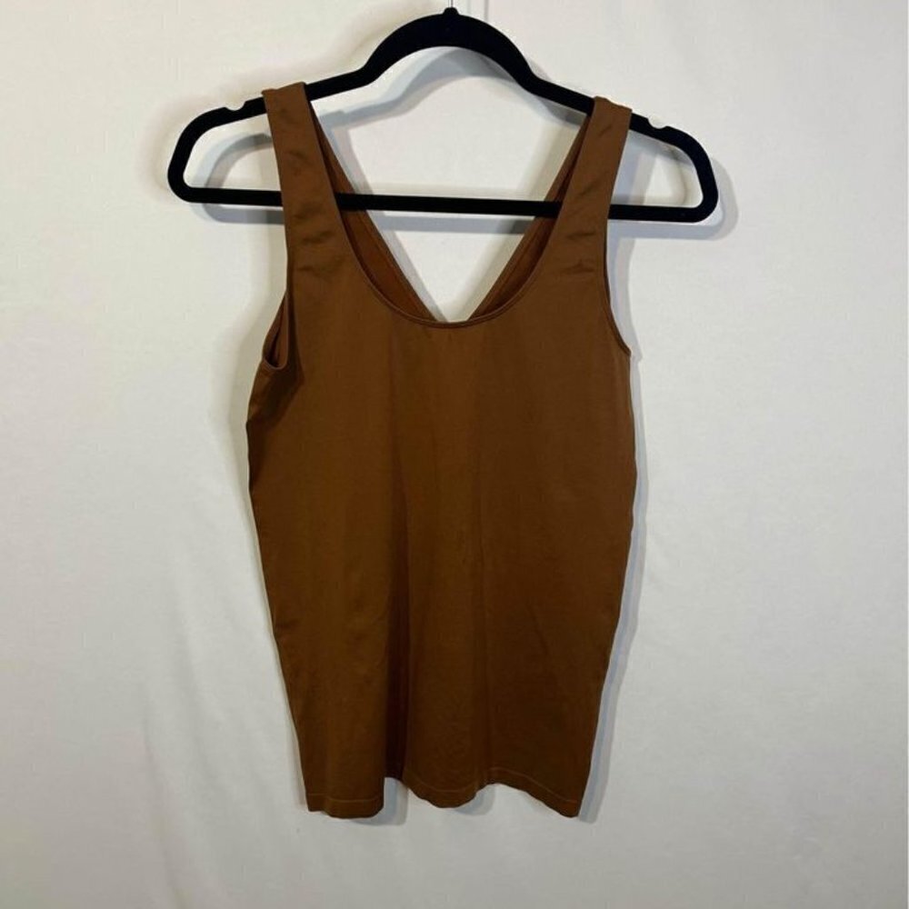 Woman’s dark tan shape wear tank. Ultra smooth. V neck and curved neck reversibl